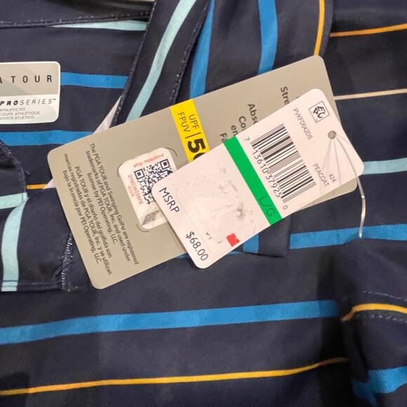 PGA TOUR Men's Fine Line Print Short Sleeve Golf Polo Shirt blue large - Picture 7 of 9